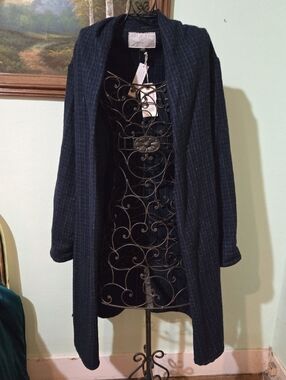 NWT  Khadi Bess Nielsen 100% Wool Coat Jacket Plaid Indigo Womens L